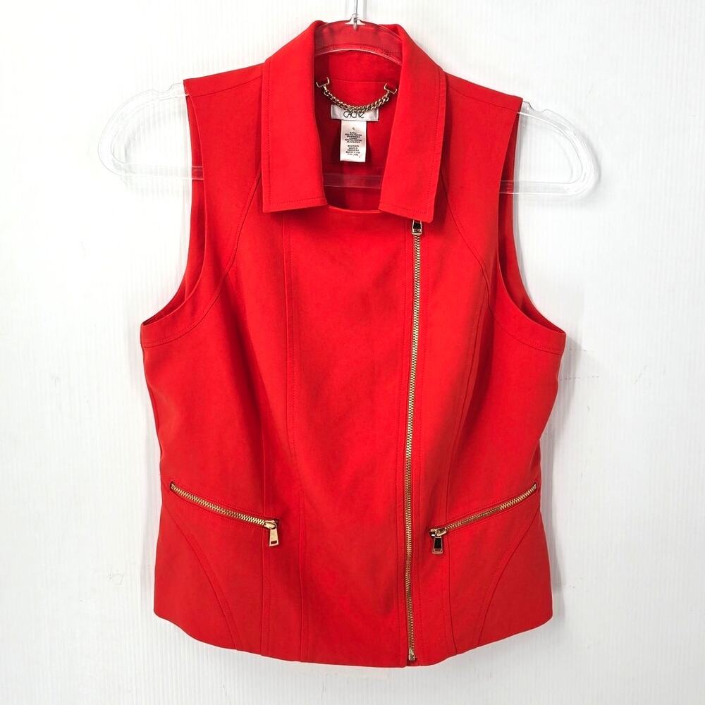 Vintage Cache Y2K Moto Vest Blazer Orange Gold Zip Sleeveless Top Gold Zip 6